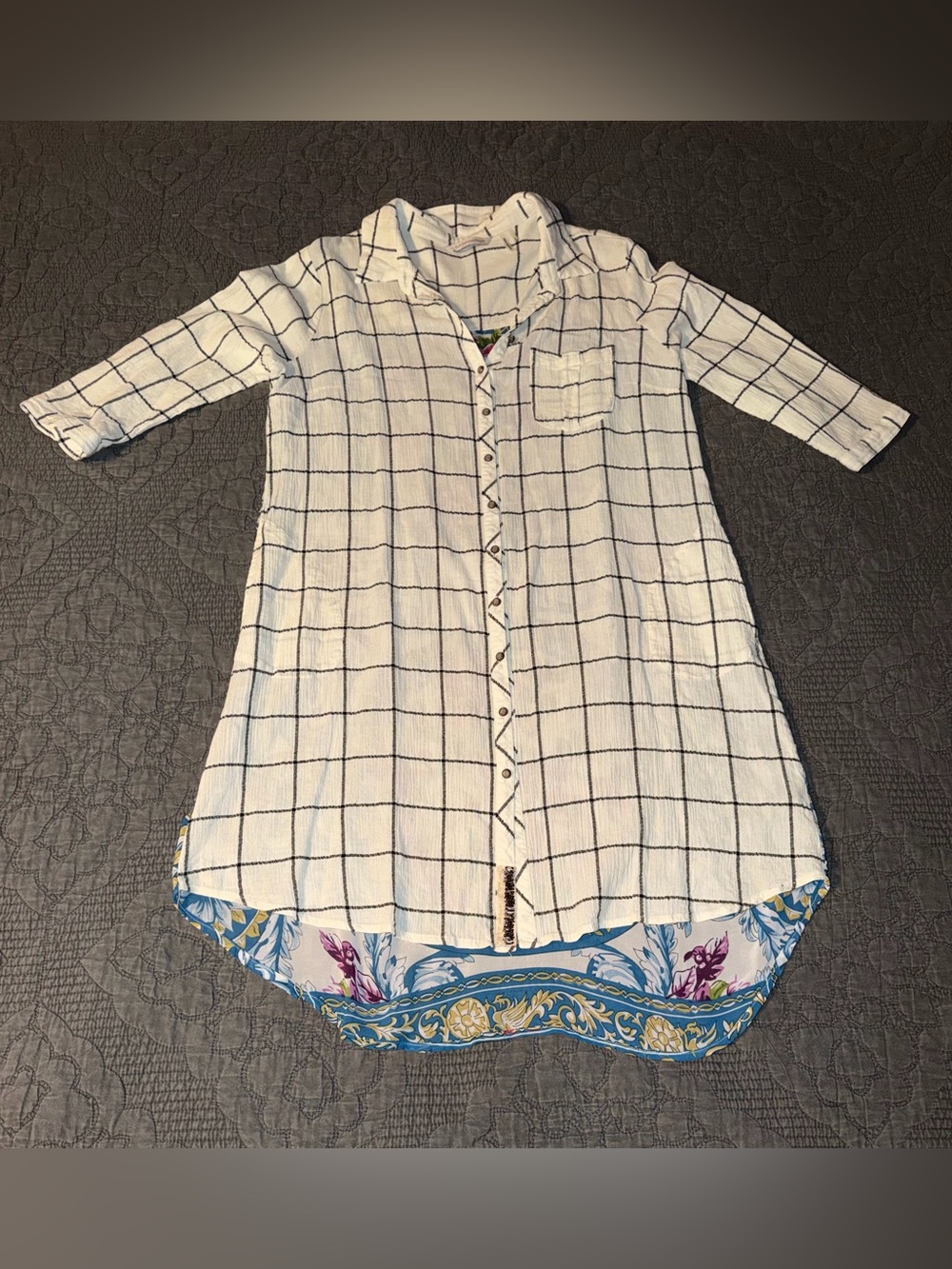 Soft Surroundings-Plaid Front/Floral Back Tunic Dress Women’s Size-L